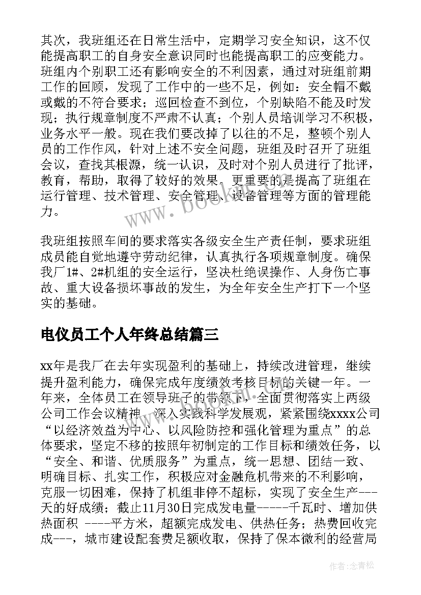 最新电仪员工个人年终总结(模板7篇)