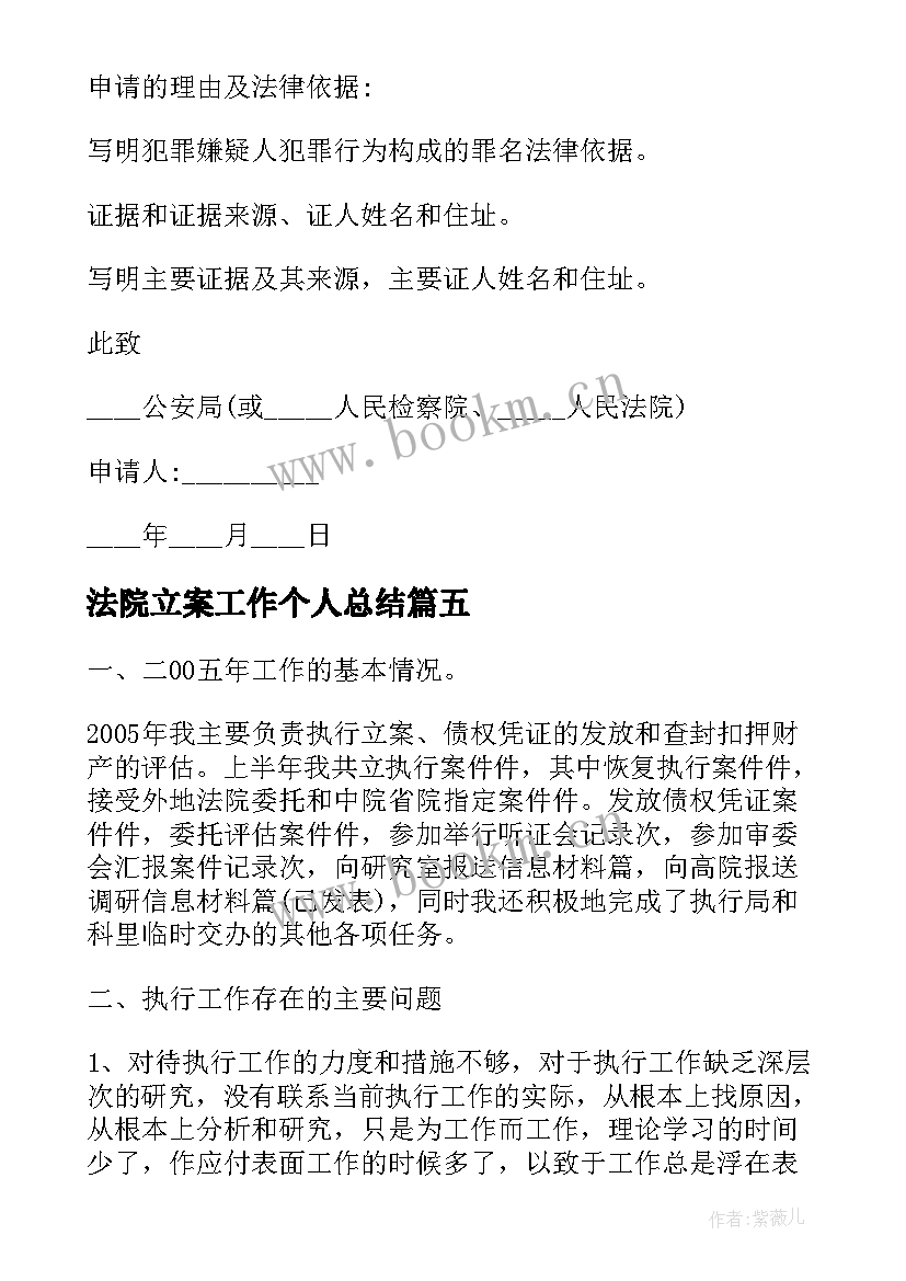 最新法院立案工作个人总结(优质8篇)