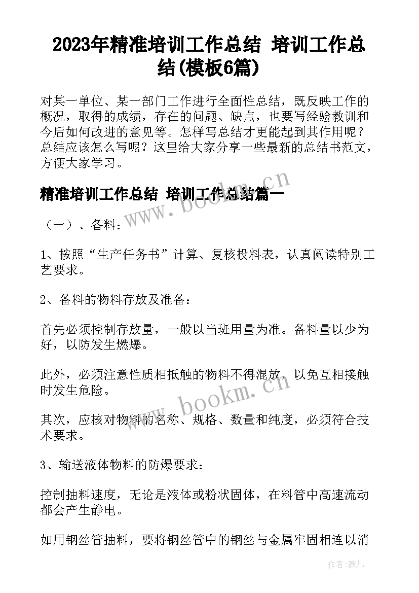 2023年精准培训工作总结 培训工作总结(模板6篇)