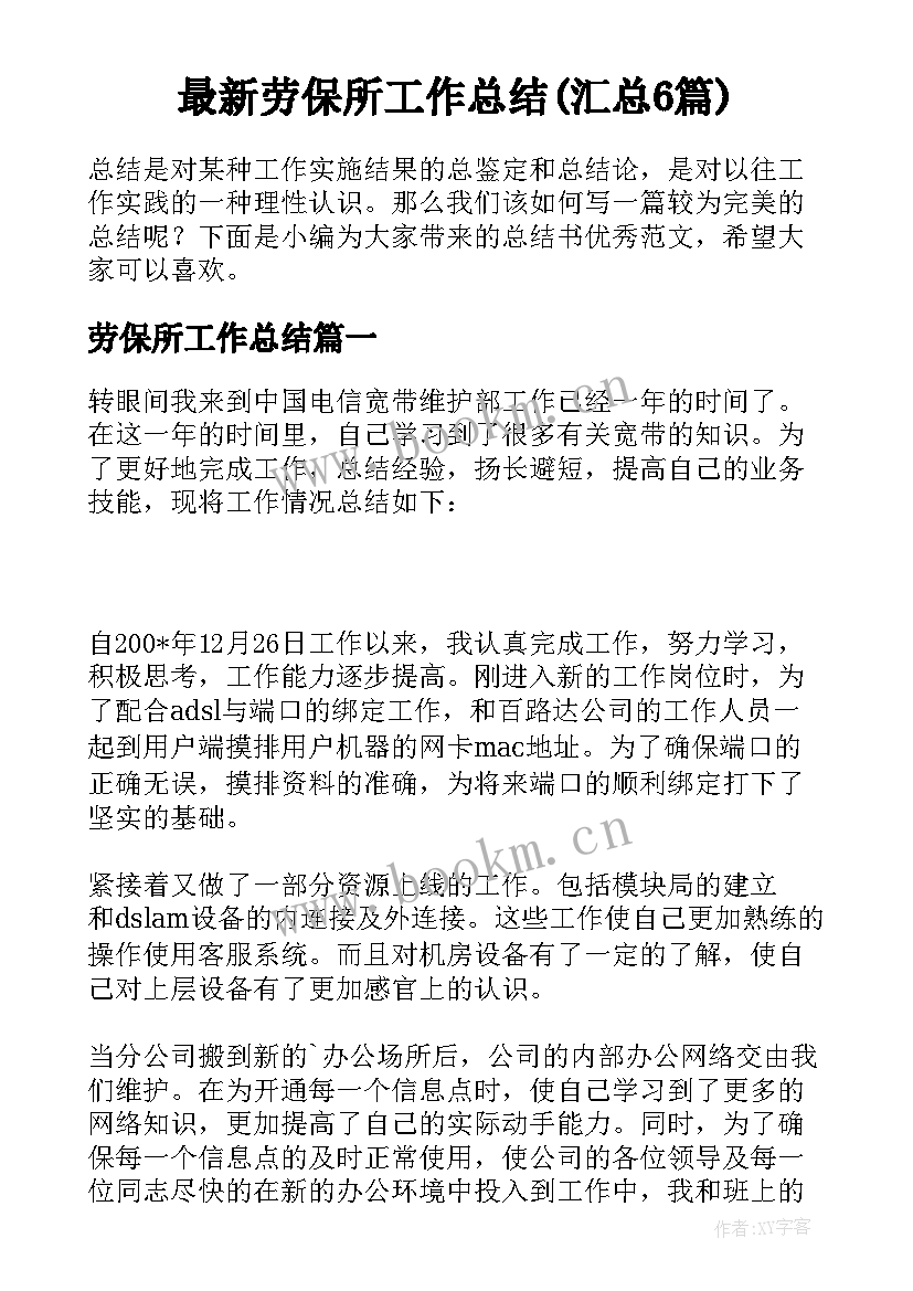 最新劳保所工作总结(汇总6篇)