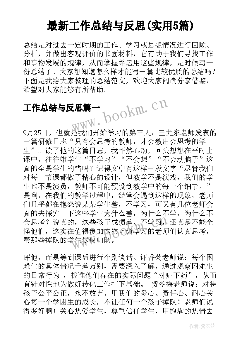 最新工作总结与反思(实用5篇)