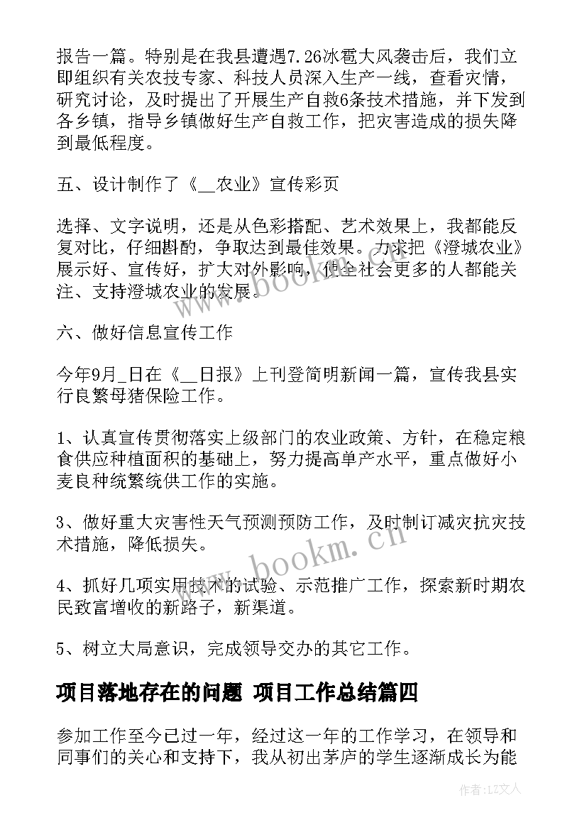 2023年项目落地存在的问题 项目工作总结(模板7篇)