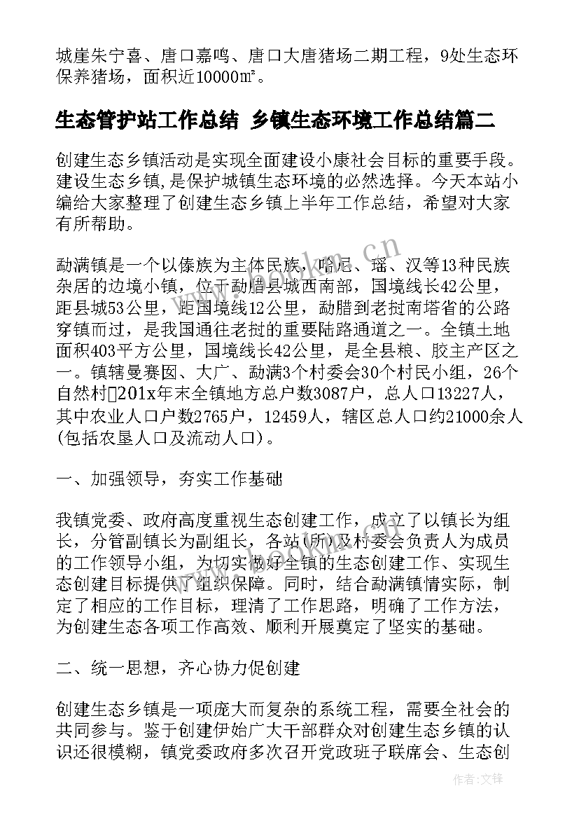 2023年生态管护站工作总结 乡镇生态环境工作总结(通用5篇)