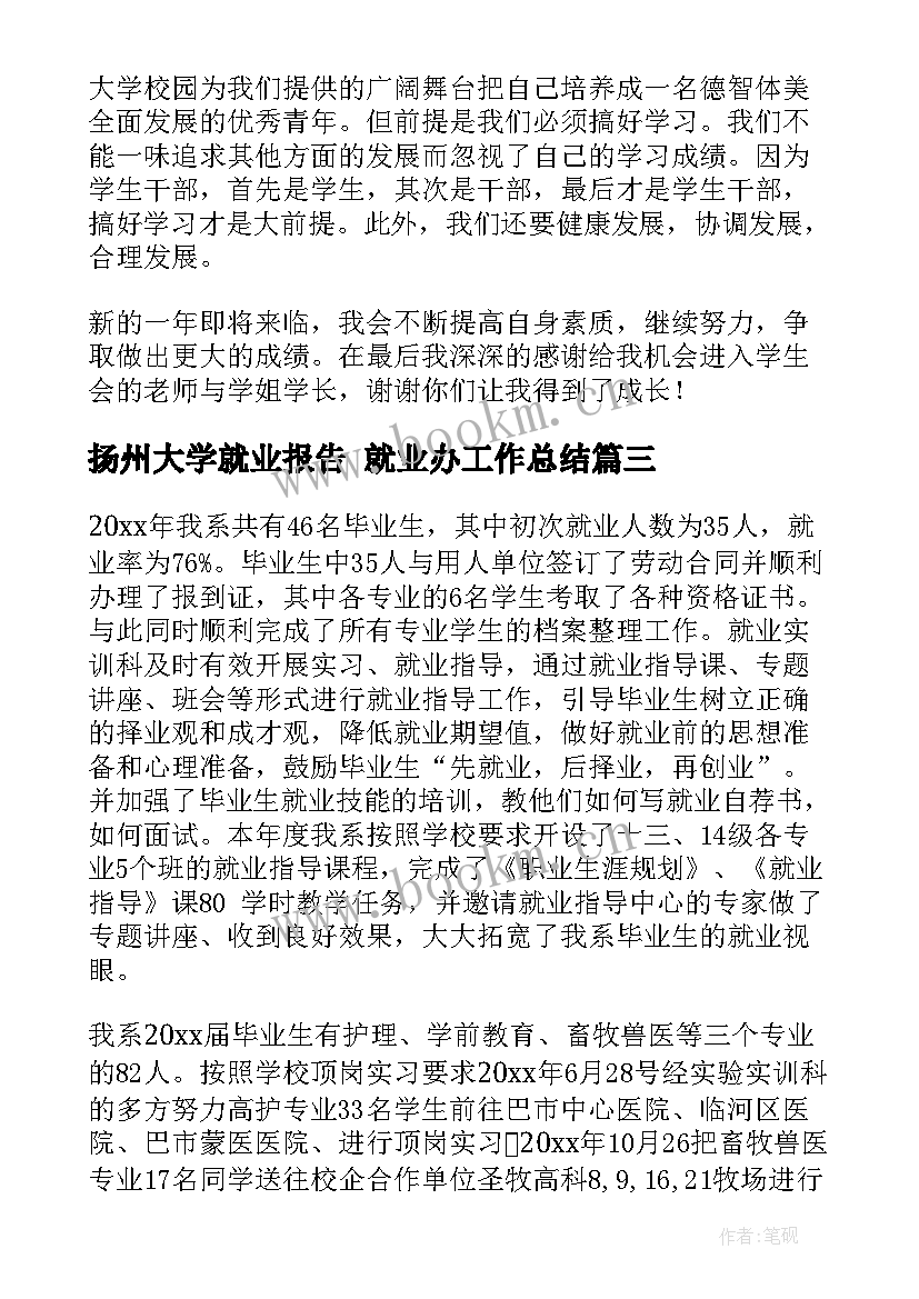 最新扬州大学就业报告 就业办工作总结(大全6篇)