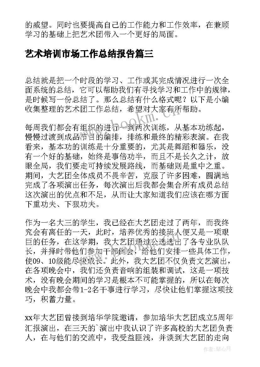 2023年艺术培训市场工作总结报告(优质6篇)