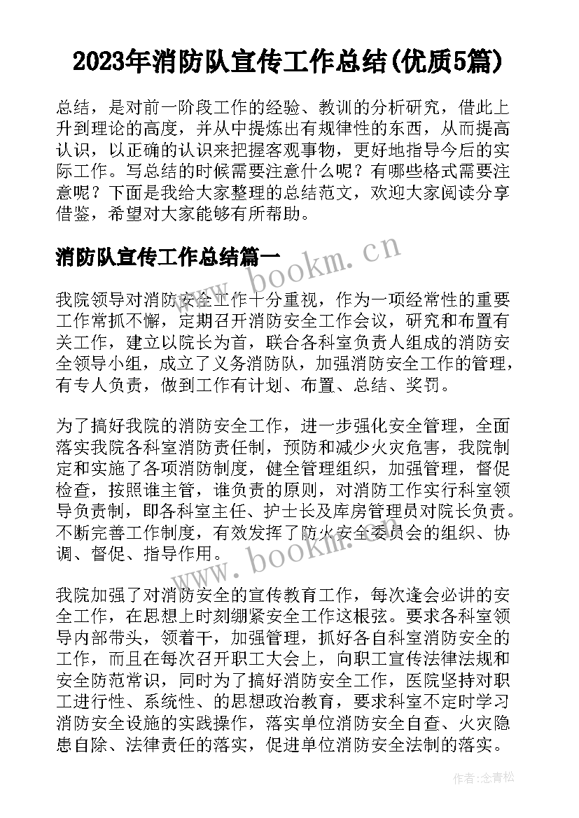 2023年消防队宣传工作总结(优质5篇)