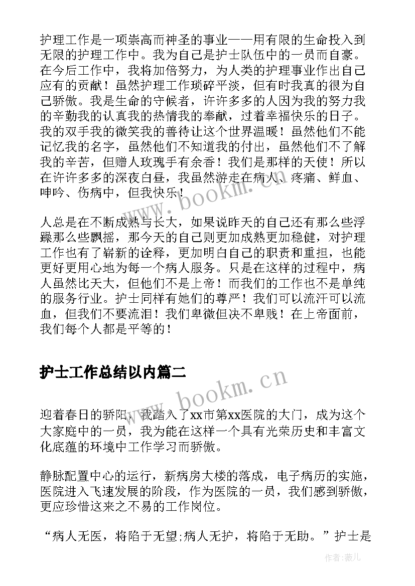 护士工作总结以内(模板6篇)