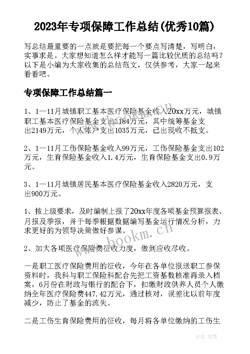 2023年专项保障工作总结(优秀10篇)