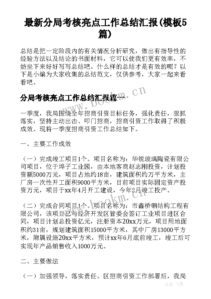 最新分局考核亮点工作总结汇报(模板5篇)