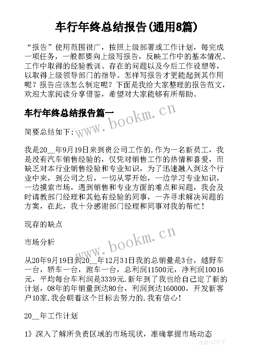 车行年终总结报告(通用8篇)