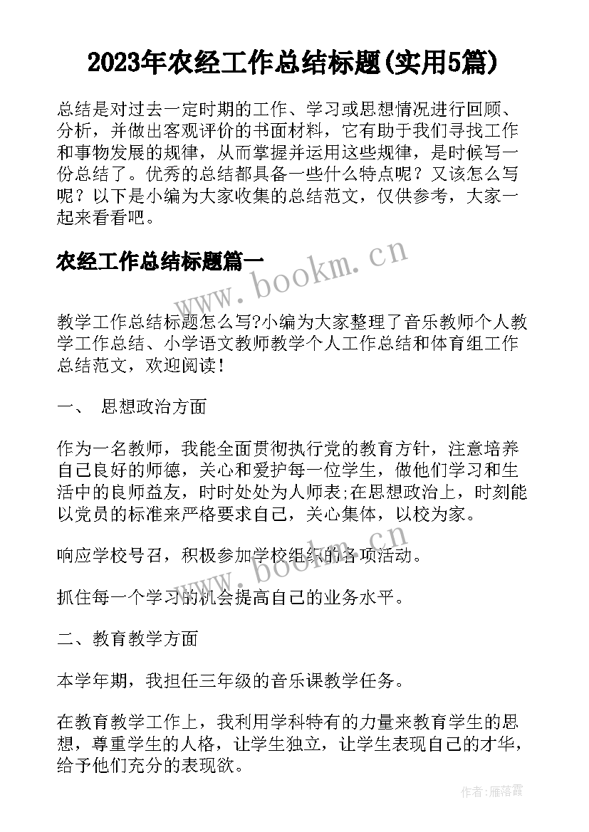 2023年农经工作总结标题(实用5篇)