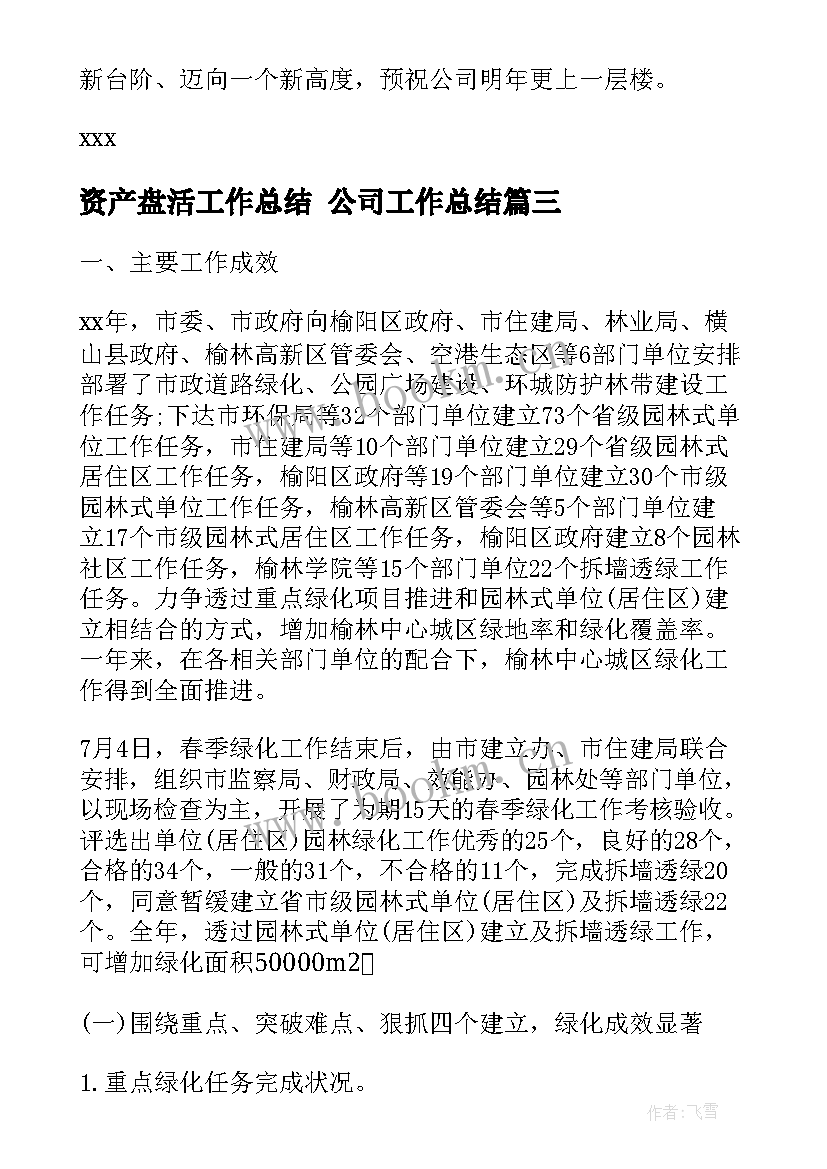 最新资产盘活工作总结 公司工作总结(优质5篇)