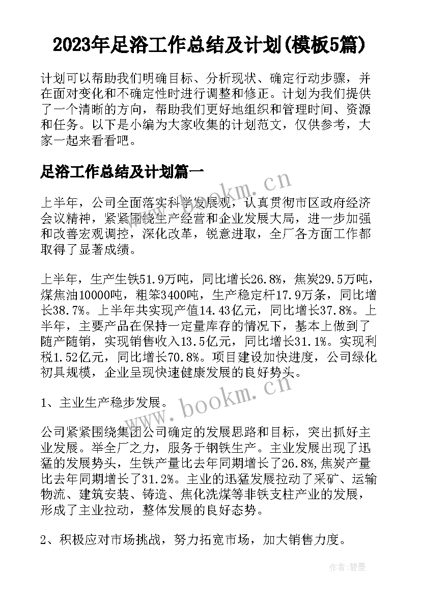 2023年足浴工作总结及计划(模板5篇)