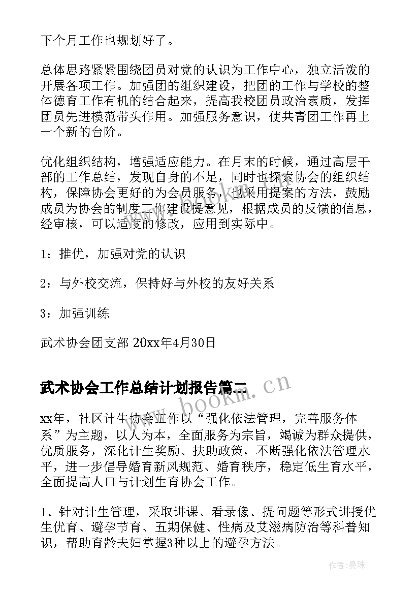 武术协会工作总结计划报告(模板10篇)