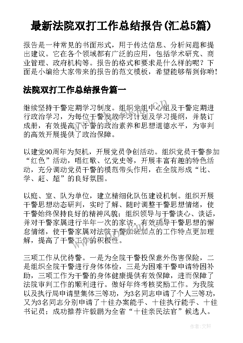 最新法院双打工作总结报告(汇总5篇)