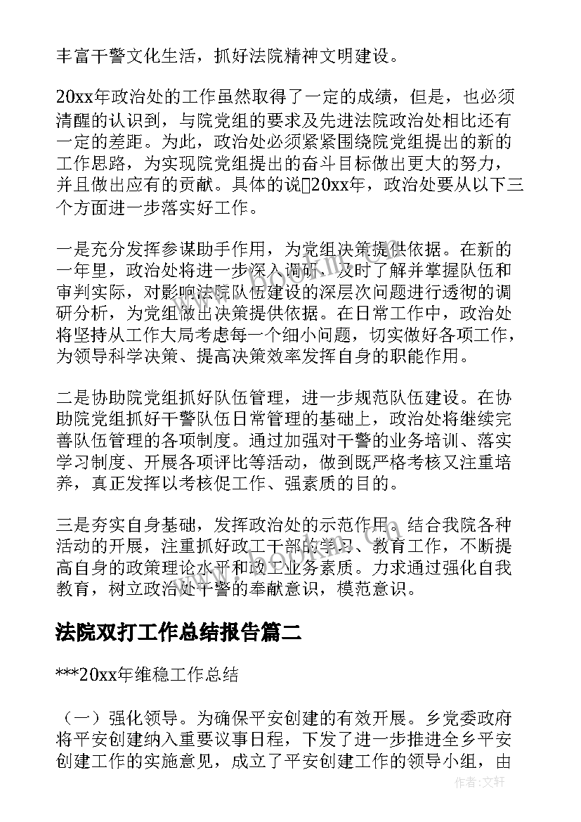 最新法院双打工作总结报告(汇总5篇)