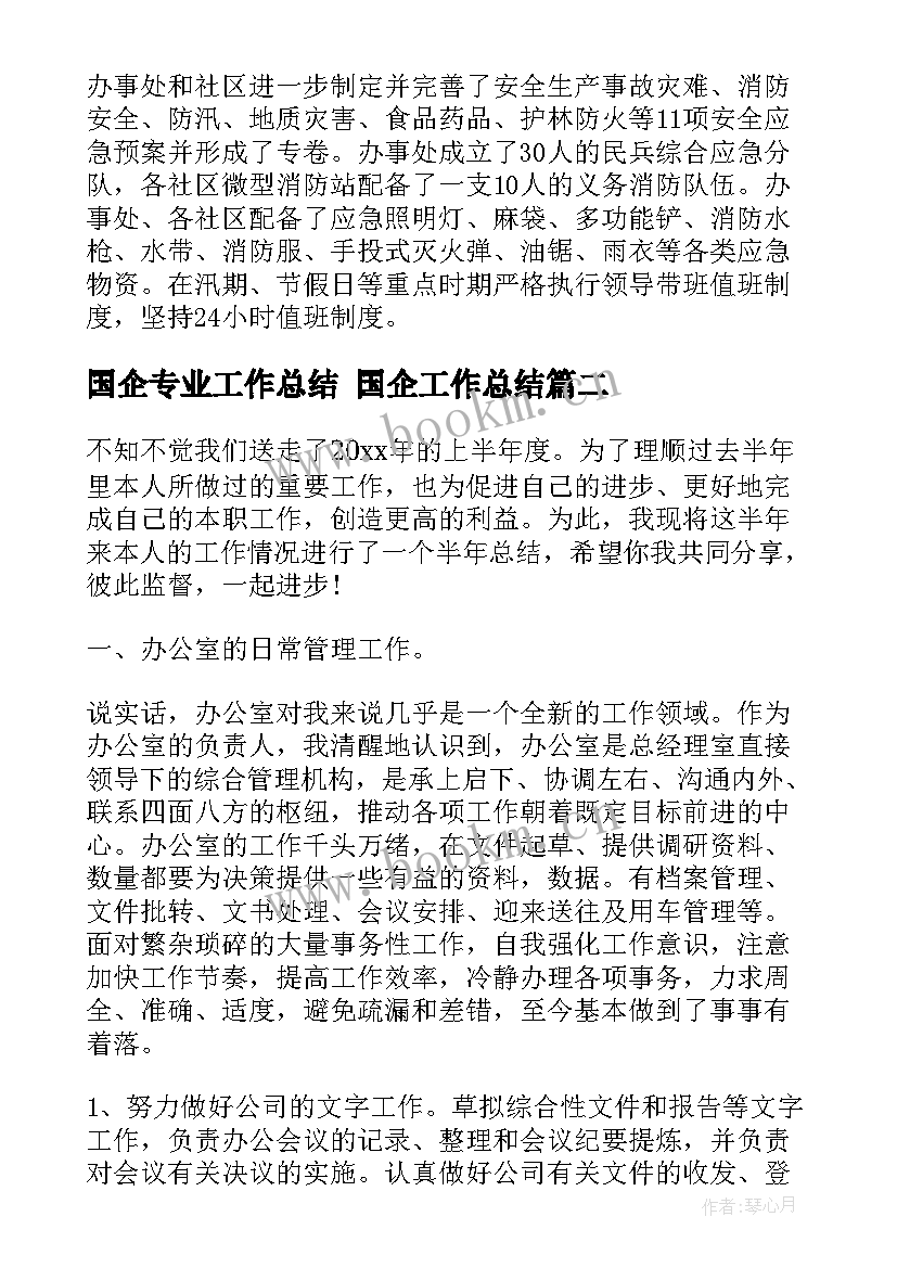 最新国企专业工作总结 国企工作总结(精选8篇)