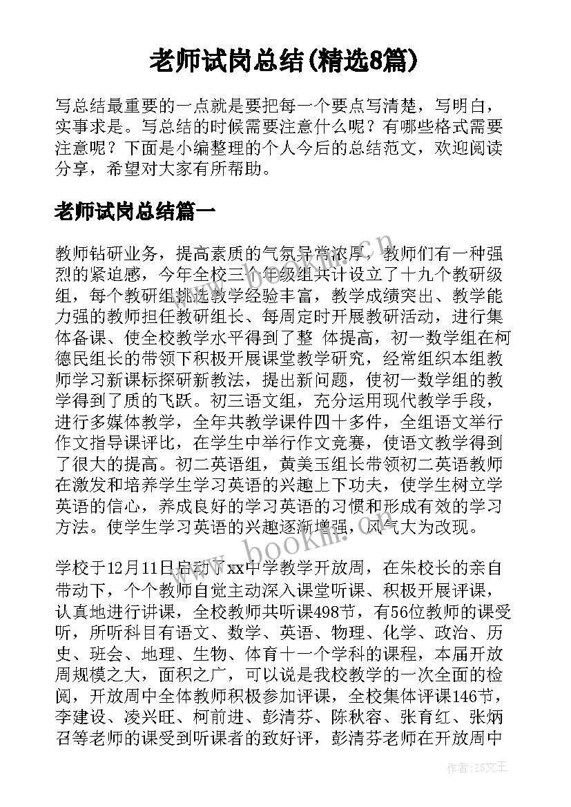 老师试岗总结(精选8篇)