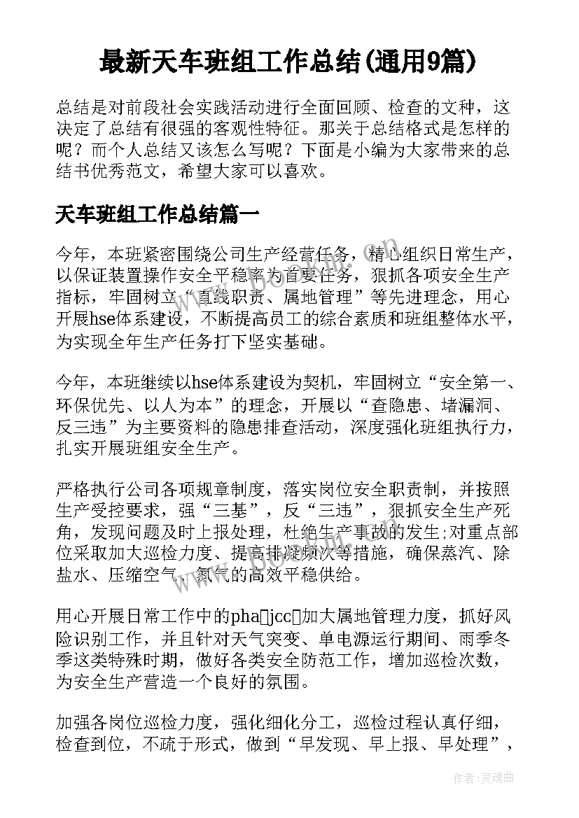 最新天车班组工作总结(通用9篇)