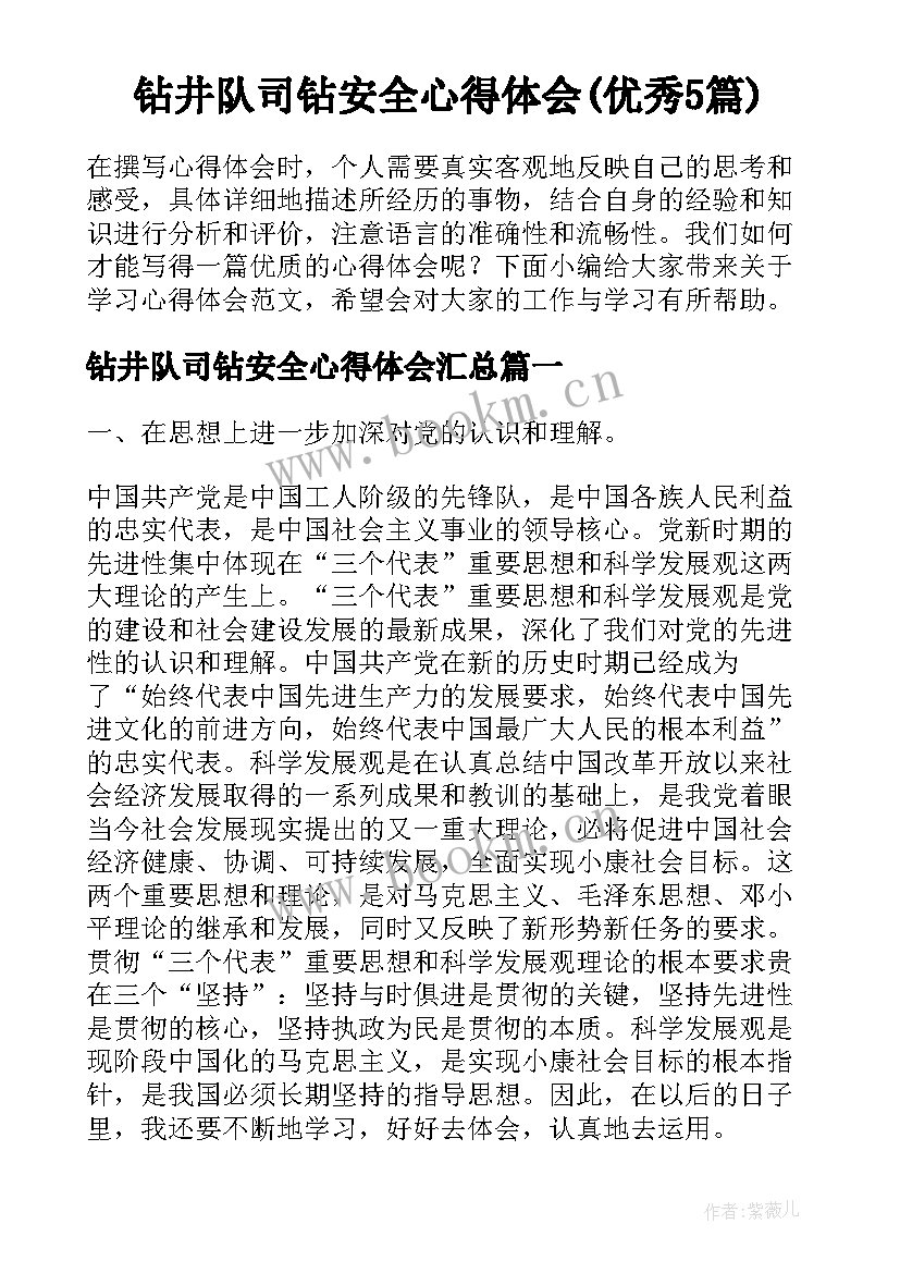 钻井队司钻安全心得体会(优秀5篇)