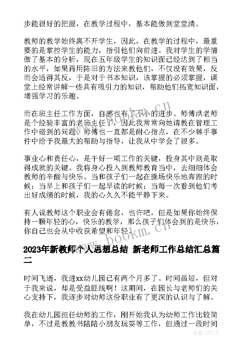 新教师个人思想总结 新老师工作总结(汇总8篇)