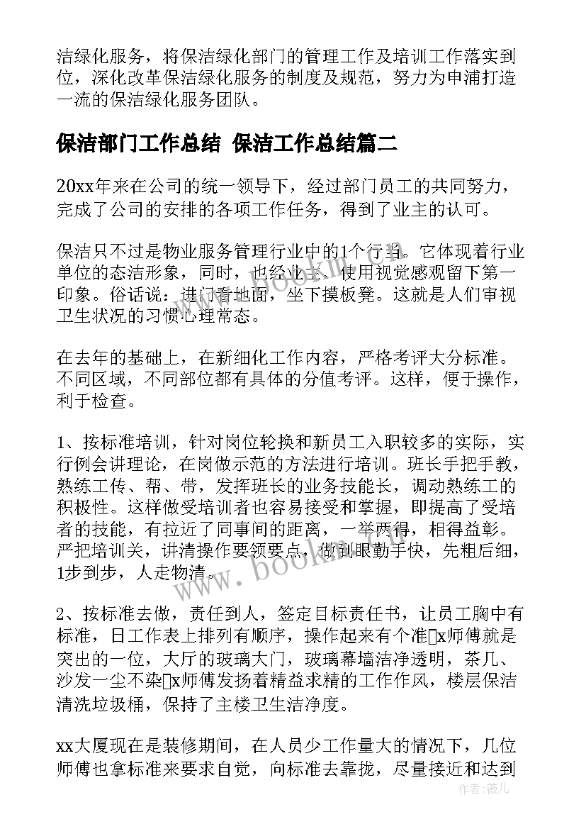 2023年保洁部门工作总结 保洁工作总结(精选9篇)