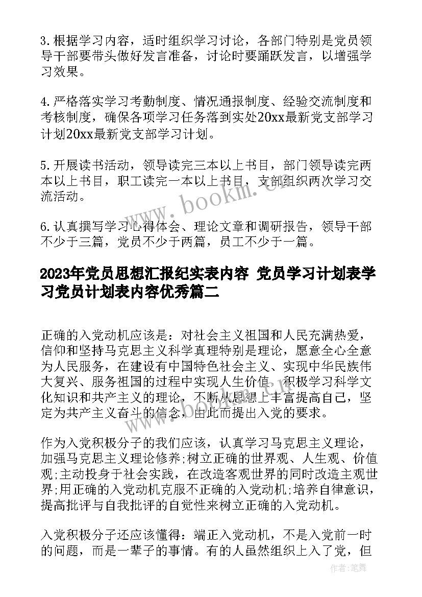 党员思想汇报纪实表内容 党员学习计划表学习党员计划表内容(精选5篇)