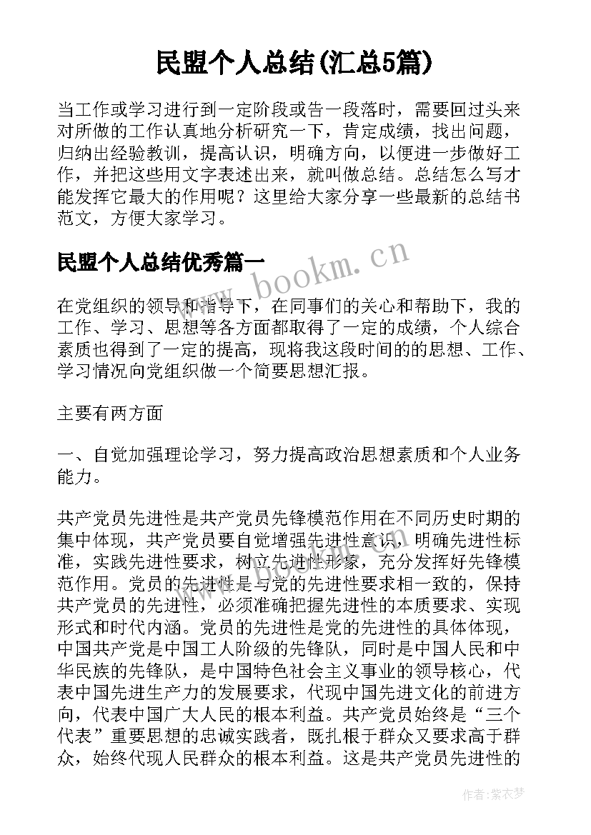 民盟个人总结(汇总5篇)