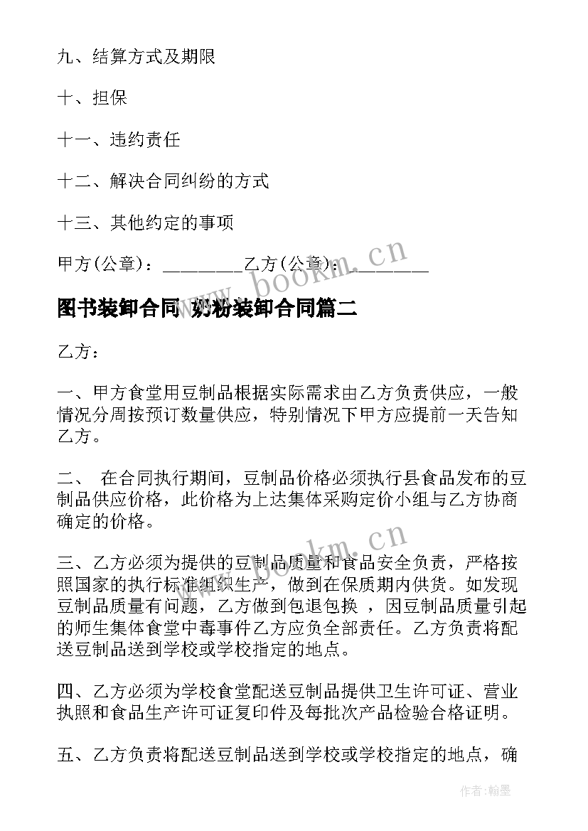 最新图书装卸合同 奶粉装卸合同(精选5篇)