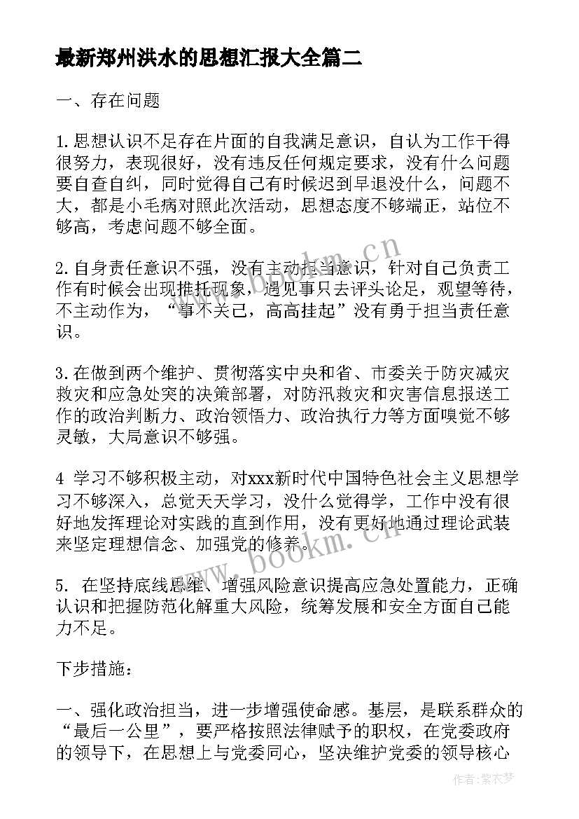 郑州洪水的思想汇报(精选5篇)