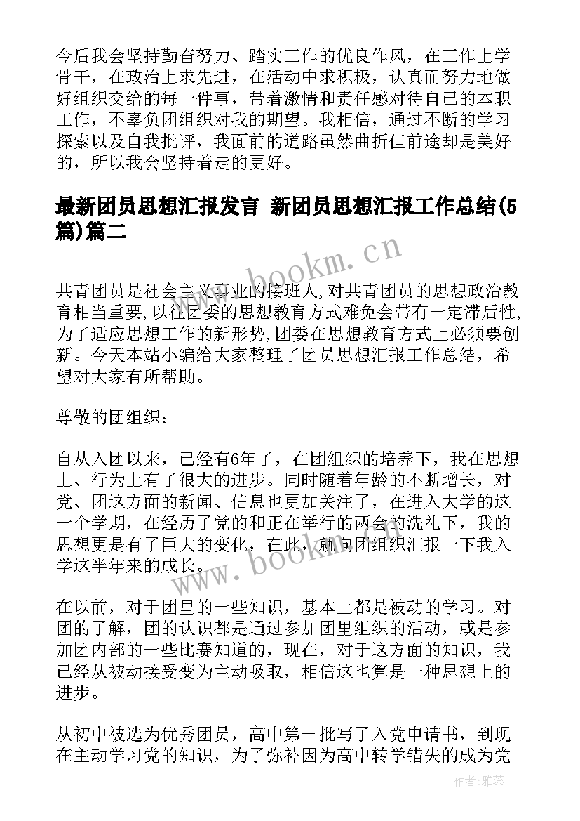 最新团员思想汇报发言 新团员思想汇报工作总结(优质5篇)