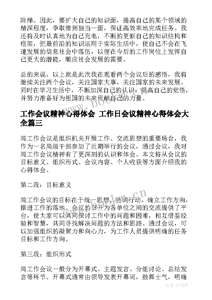 2023年工作会议精神心得体会 工作日会议精神心得体会(大全7篇)