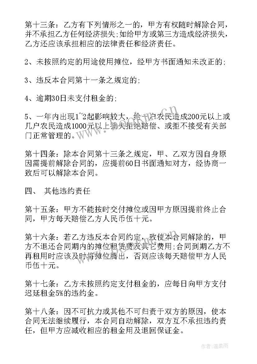 最新批发猪肉给零售商合同 农贸市场摊位租赁合同(实用8篇)