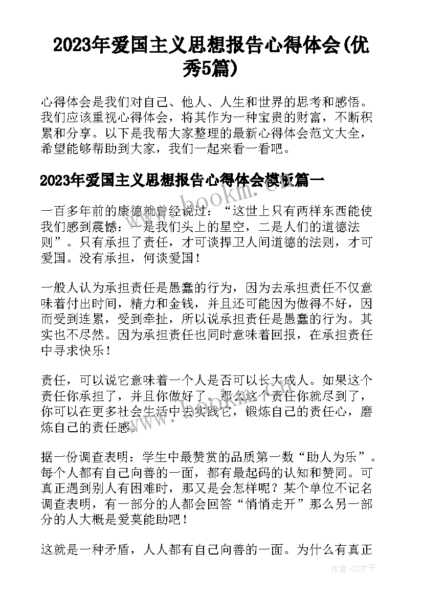 2023年爱国主义思想报告心得体会(优秀5篇)