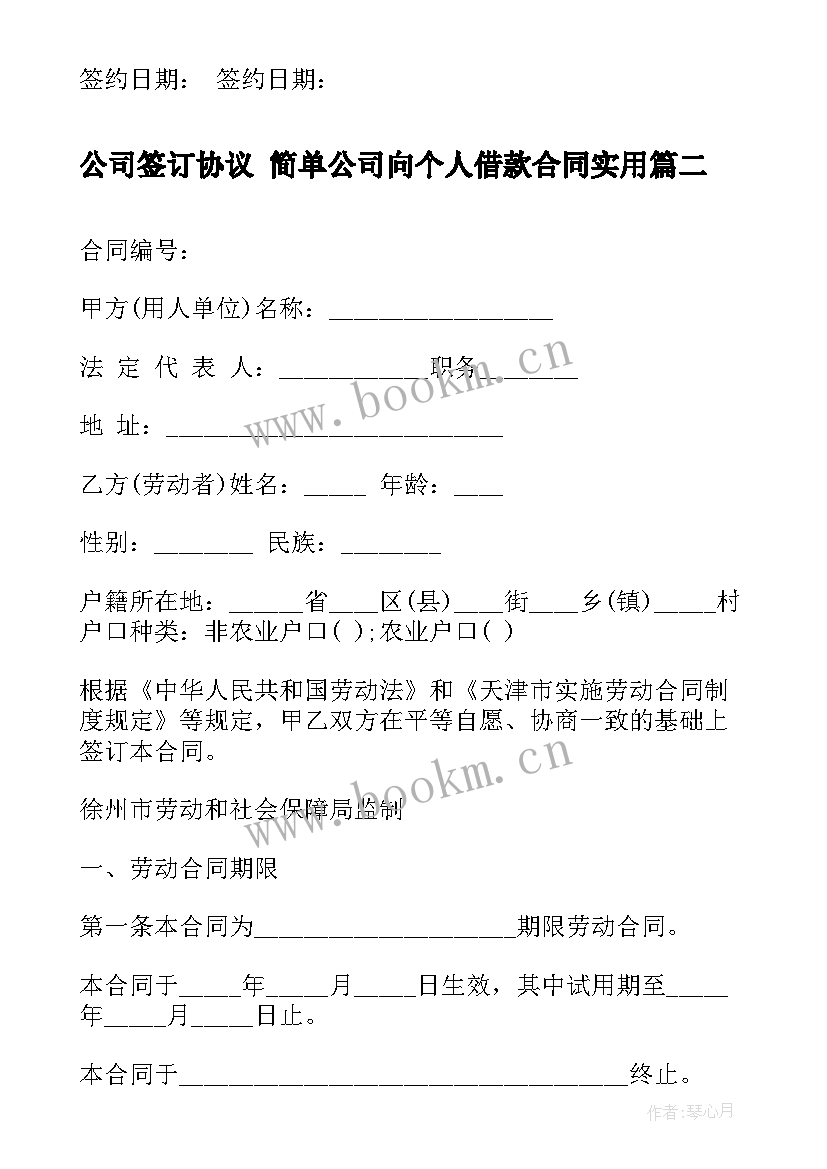 最新公司签订协议 简单公司向个人借款合同(模板7篇)