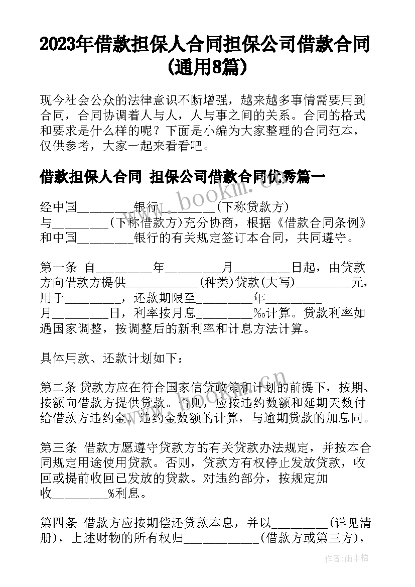 2023年借款担保人合同 担保公司借款合同(通用8篇)