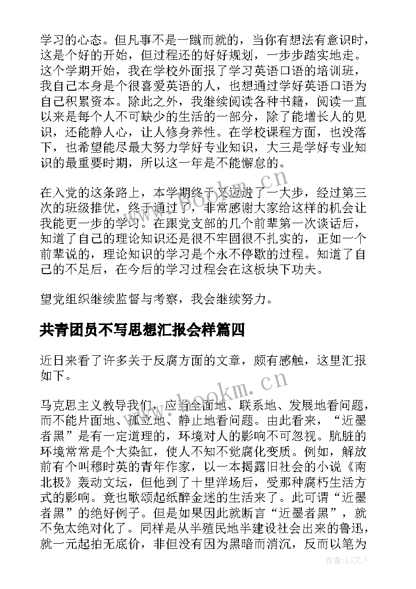 2023年共青团员不写思想汇报会样(精选8篇)