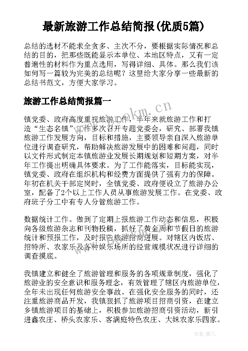 最新旅游工作总结简报(优质5篇)