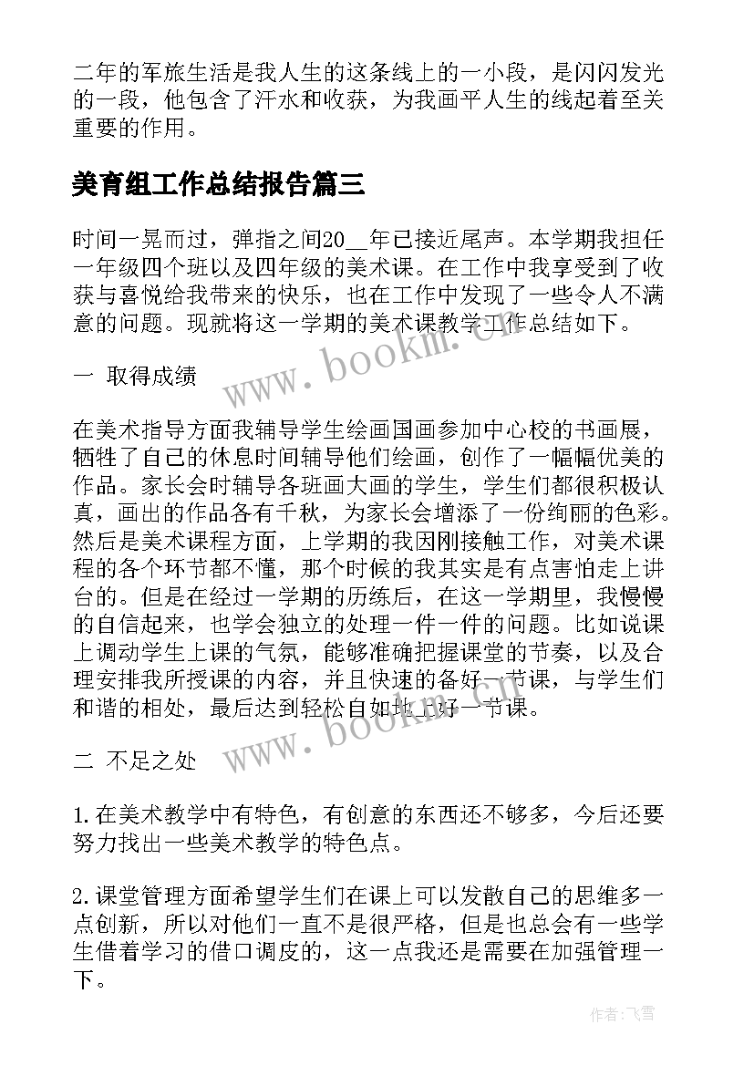 美育组工作总结报告(优秀5篇)