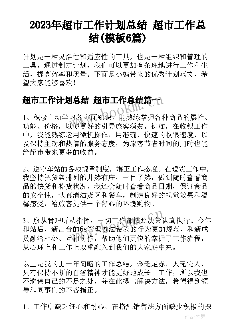 2023年超市工作计划总结 超市工作总结(模板6篇)