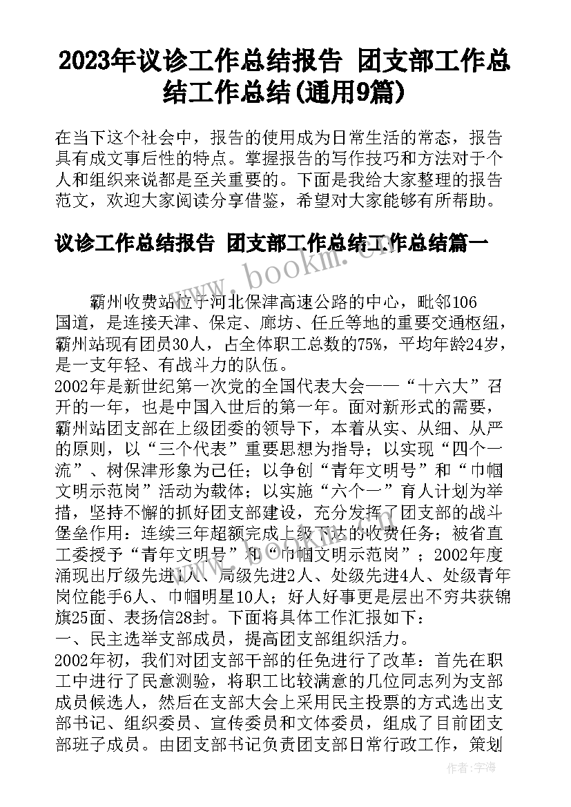 2023年议诊工作总结报告 团支部工作总结工作总结(通用9篇)