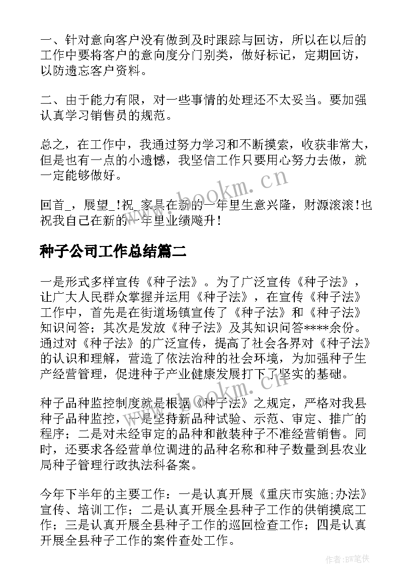 2023年种子公司工作总结(模板6篇)