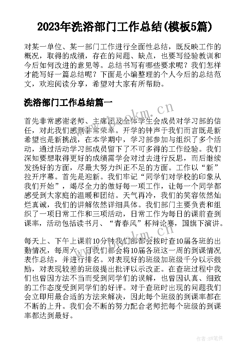 2023年洗浴部门工作总结(模板5篇)