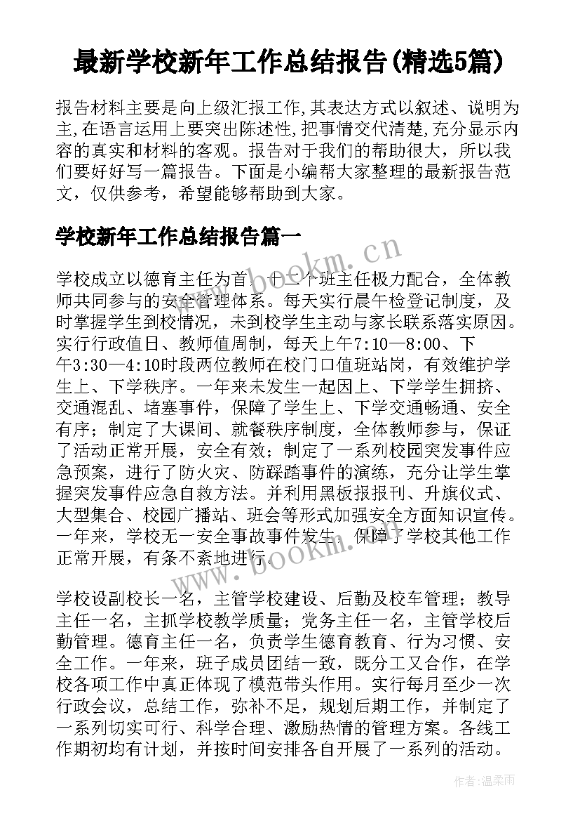 最新学校新年工作总结报告(精选5篇)