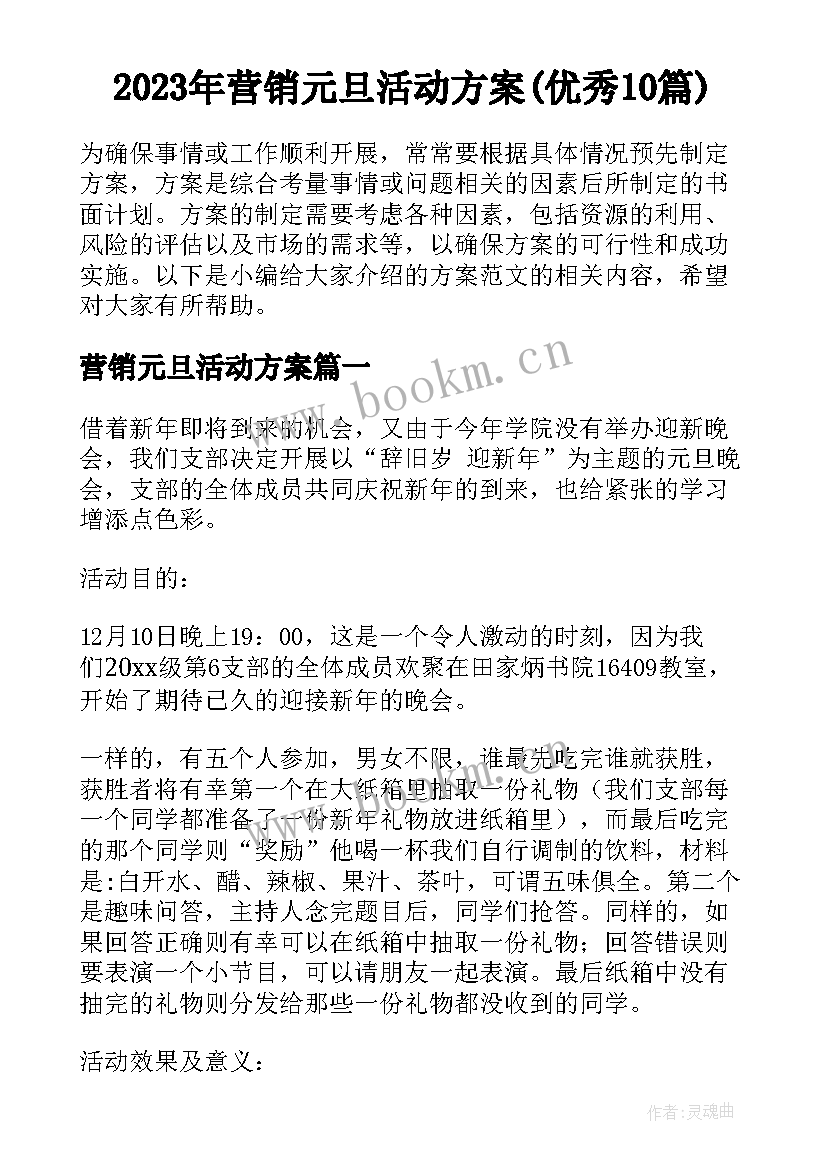 2023年营销元旦活动方案(优秀10篇)