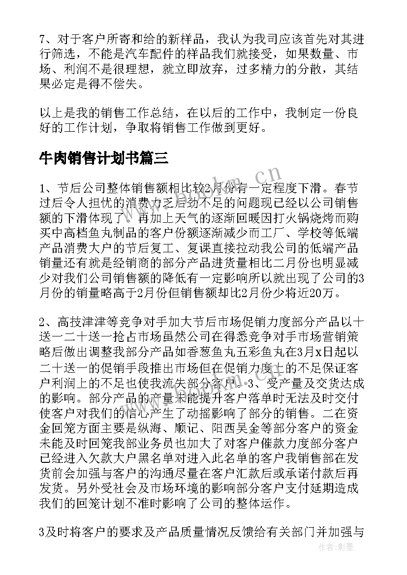 2023年牛肉销售计划书(精选10篇)