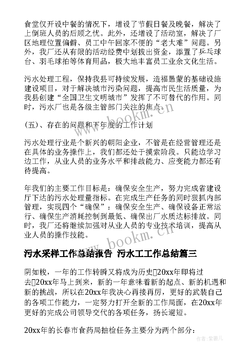 污水采样工作总结报告 污水工工作总结(大全10篇)