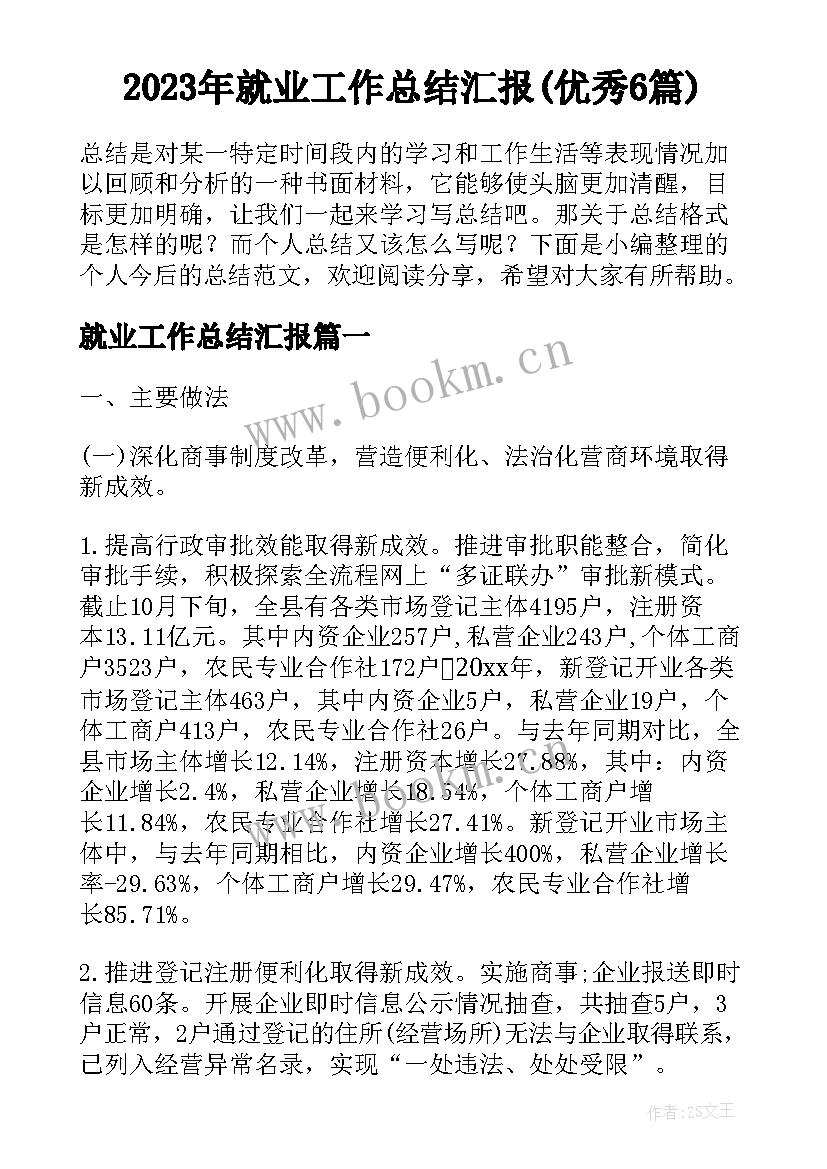 2023年就业工作总结汇报(优秀6篇)