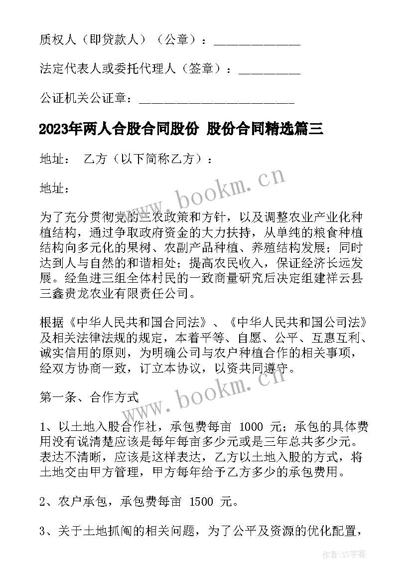 最新两人合股合同股份 股份合同(实用8篇)