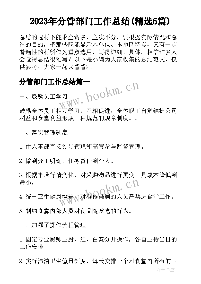 2023年分管部门工作总结(精选5篇)